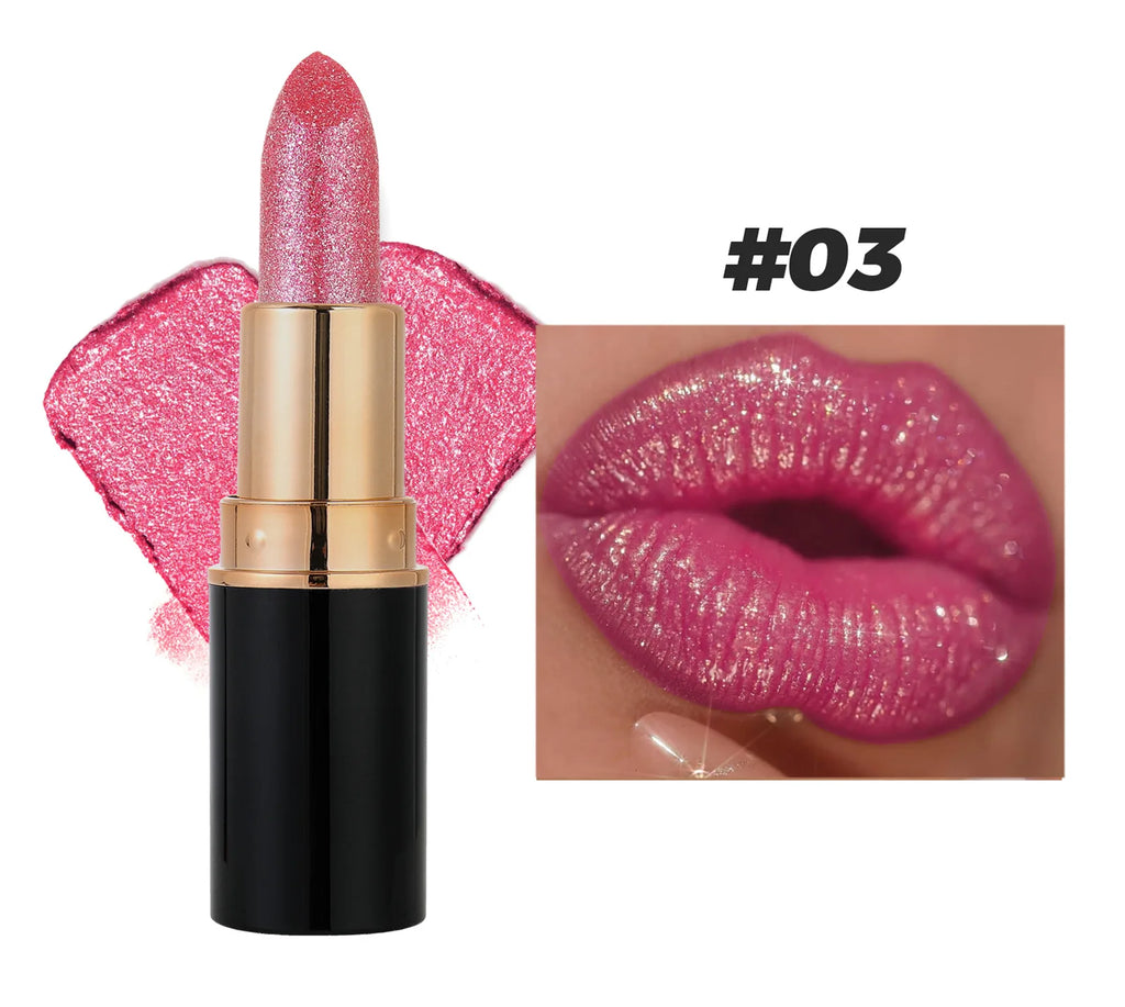6 Colors Glitter Lipstick Waterproof Lasting Diamond Pearlescent Metallic Lipstick Pink Red Lip Gloss Women Lips Makeup Cosmetic