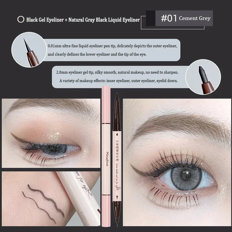 2 In 1 Brown Gel Eyeliner Pencil Ultra-slim Liquid Eye Liner Shadow Pen Smooth High Pigment Silkworm Gel Pen Lasting Eyes Makeup
