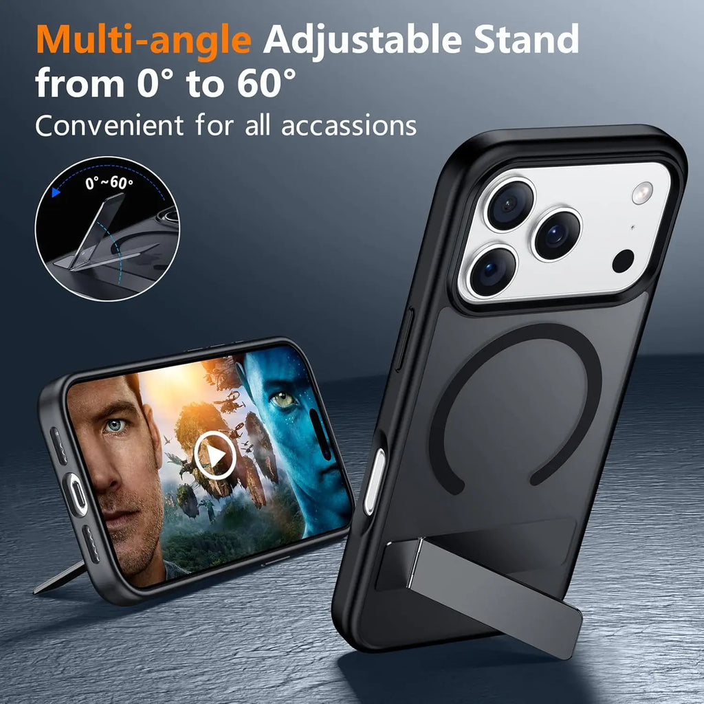 Magnetic Mobile Phone Case with Stand for iPhone 16 17 Pro Max 15 14 Plus 13 12 Translucent Cover with Kickstand