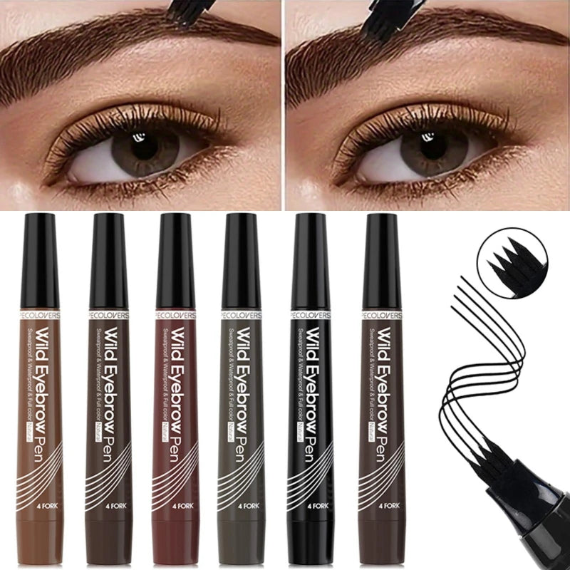 4 Fork Waterproof Eyebrow Pencil Women 3D Long Lasting Natural Liquid Eye Brow Pen Eyebrow Tint Tattoo Pen Tip Makeup Tools