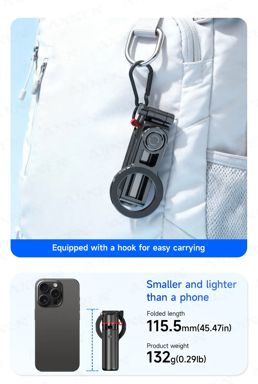 Magnetic Mini Selfie Stick Tripod for Cellphone with Extension Rod Wireless Remote, Fill Light Option, for Smartphone Vlog Shoot