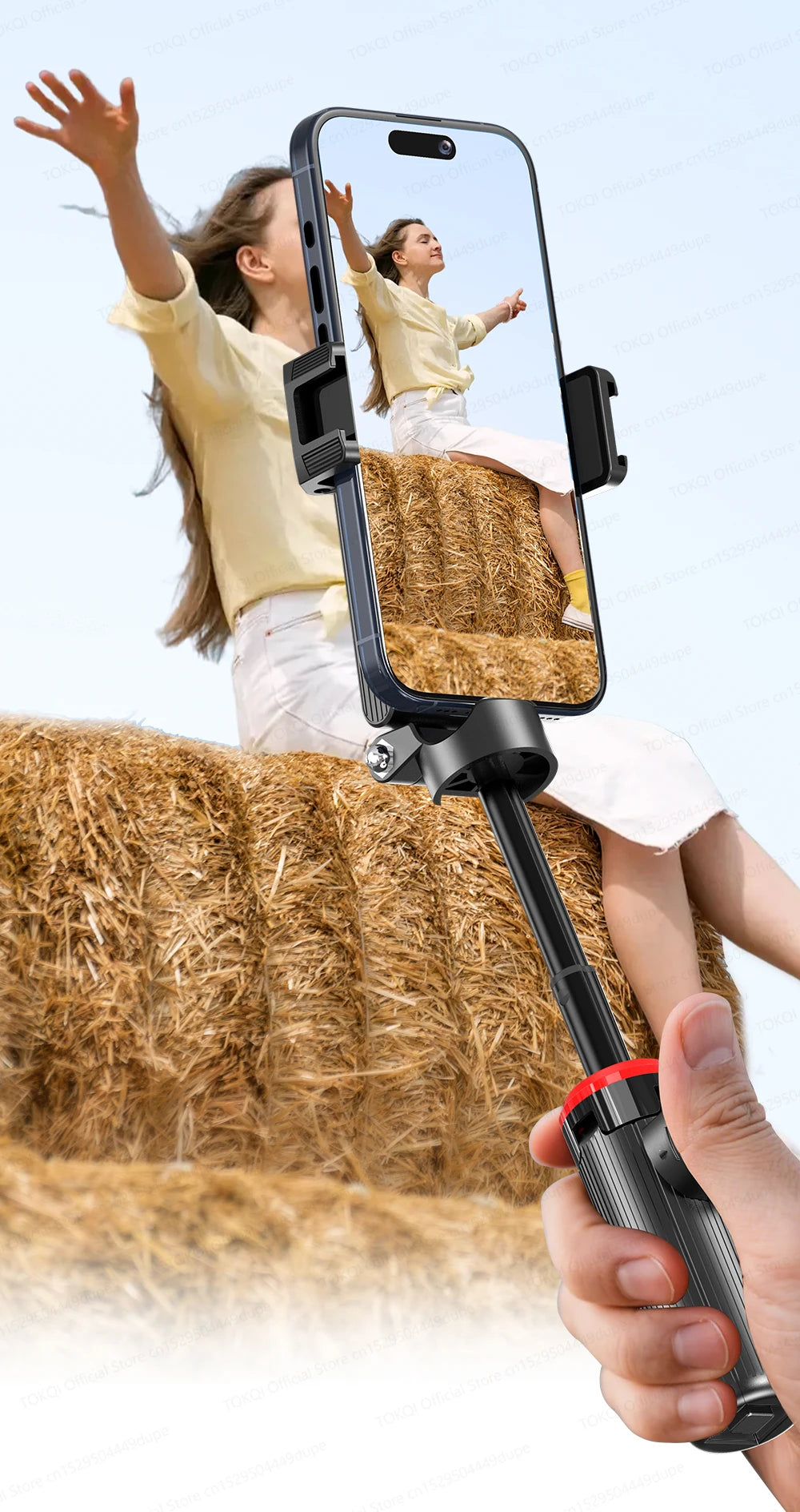 TOKQI Tripod Extendable Selfie Stick Phone Holder Mini Quadpod for Mobile Phone Vlog Video Recording with Zoom, Optional Light