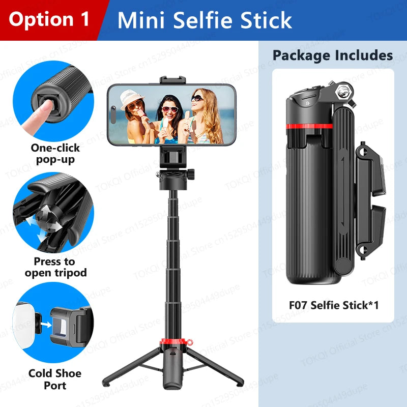 TOKQI Tripod Extendable Selfie Stick Phone Holder Mini Quadpod for Mobile Phone Vlog Video Recording with Zoom, Optional Light