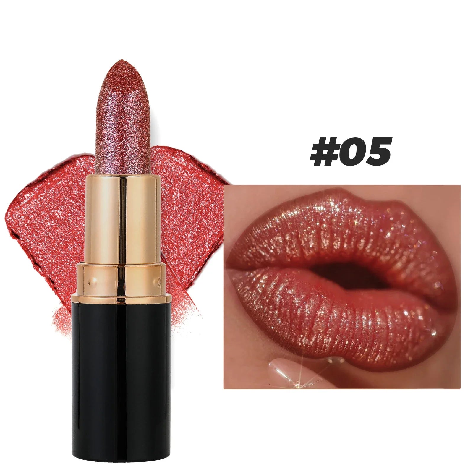 6 Colors Glitter Lipstick Waterproof Lasting Diamond Pearlescent Metallic Lipstick Pink Red Lip Gloss Women Lips Makeup Cosmetic