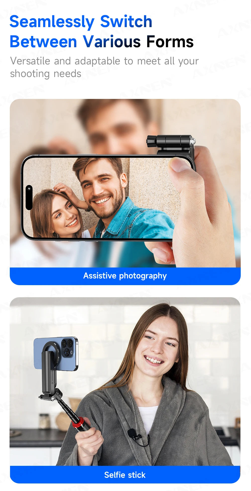 Magnetic Mini Selfie Stick Tripod for Cellphone with Extension Rod Wireless Remote, Fill Light Option, for Smartphone Vlog Shoot