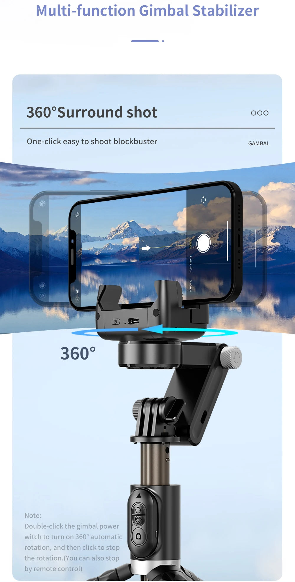 Handheld Gimbal Stabilizer Selfie Stick Tripod For iPhone Android Cell Phone Mobile Smartphone Camera Hand Portable Cellphone