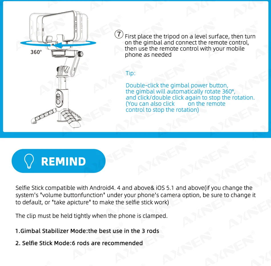 360 Rotation Following Shooting Mode Gimbal Stabilizer Selfie Stick Tripod Gimbal For iPhone Phone Smartphone Live Photography