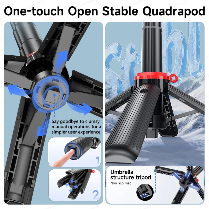 TOKQI Tripod Extendable Selfie Stick Phone Holder Mini Quadpod for Mobile Phone Vlog Video Recording with Zoom, Optional Light