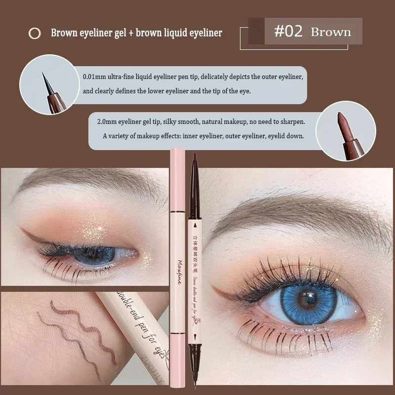 2 In 1 Brown Gel Eyeliner Pencil Ultra-slim Liquid Eye Liner Shadow Pen Smooth High Pigment Silkworm Gel Pen Lasting Eyes Makeup