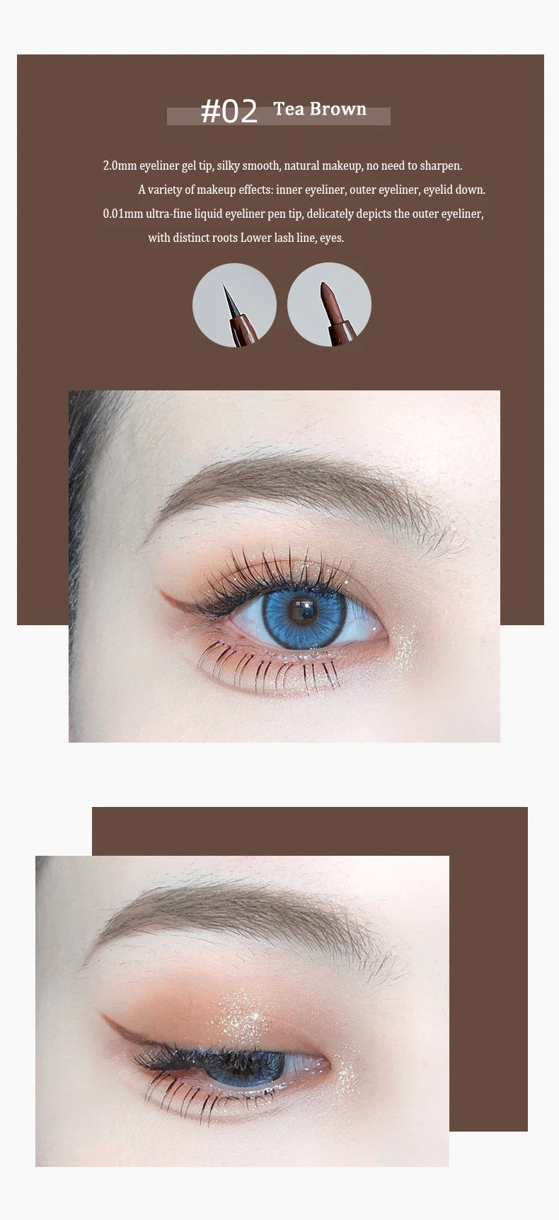 2 In 1 Brown Gel Eyeliner Pencil Ultra-slim Liquid Eye Liner Shadow Pen Smooth High Pigment Silkworm Gel Pen Lasting Eyes Makeup