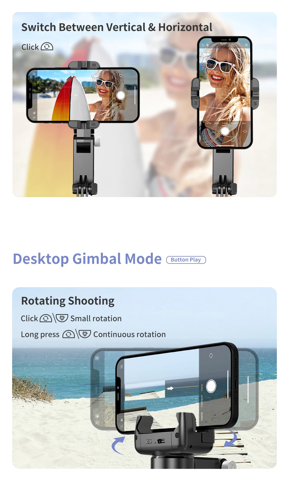 Q18 Desktop Following the shooting Mode Gimbal Stabilizer Selfie Stick Tripod with Fill Light for iPhone Cell Phone Smartphone