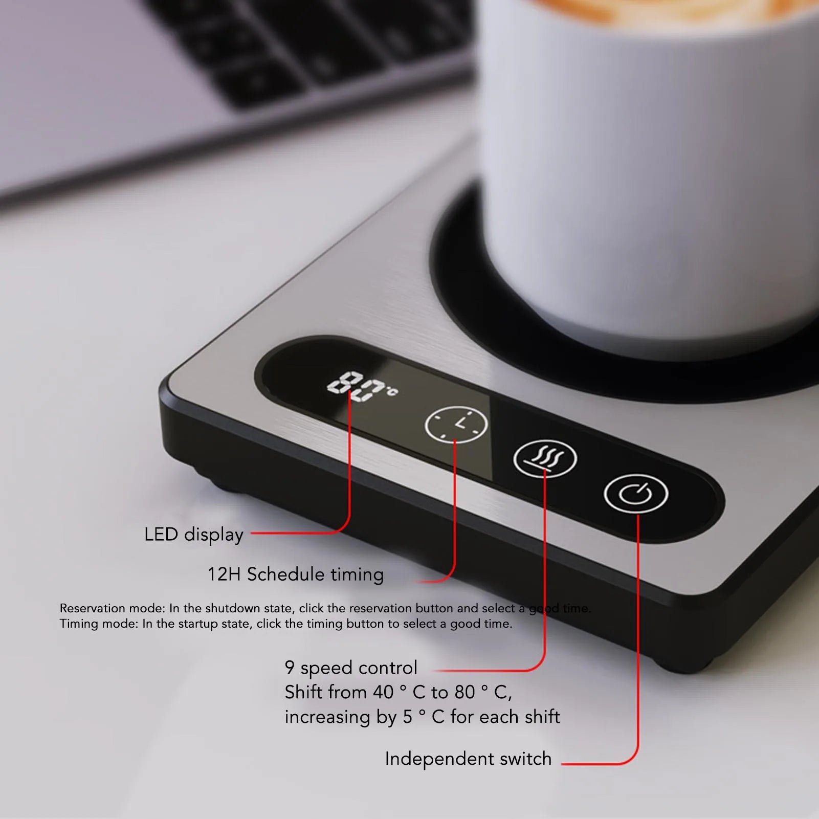 Desktop Electric Mug Warmer Coffee Cup Heater 36W Touch Control 12h Timing Smart Coffee Mug Heater