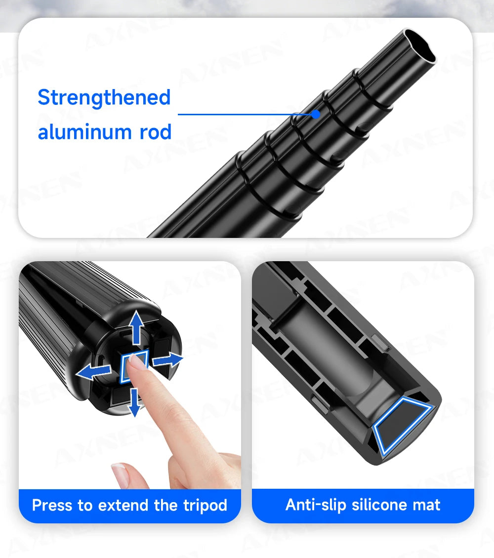 Magnetic Mini Selfie Stick Tripod for Cellphone with Extension Rod Wireless Remote, Fill Light Option, for Smartphone Vlog Shoot