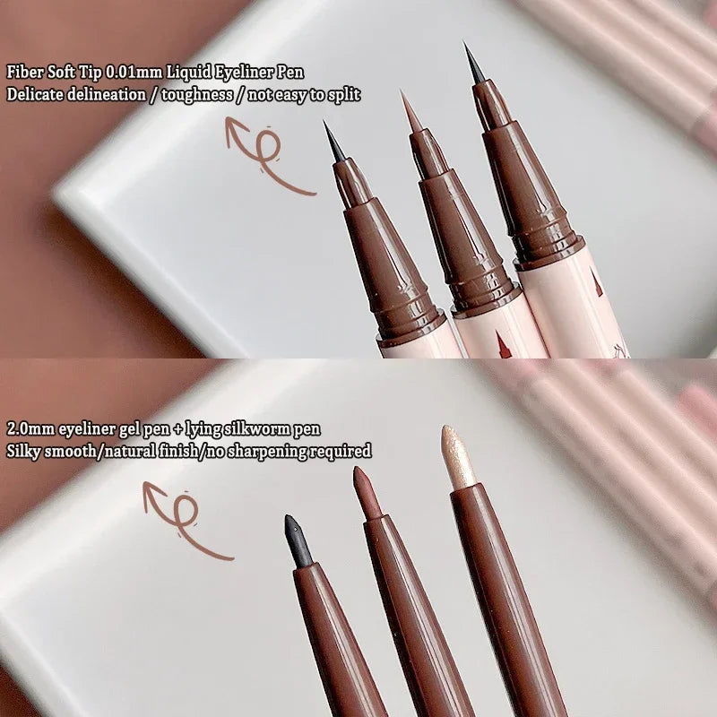 2 In 1 Brown Gel Eyeliner Pencil Ultra-slim Liquid Eye Liner Shadow Pen Smooth High Pigment Silkworm Gel Pen Lasting Eyes Makeup