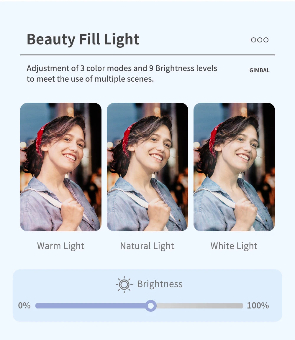 Q18 Desktop Following the shooting Mode Gimbal Stabilizer Selfie Stick Tripod with Fill Light for iPhone Cell Phone Smartphone