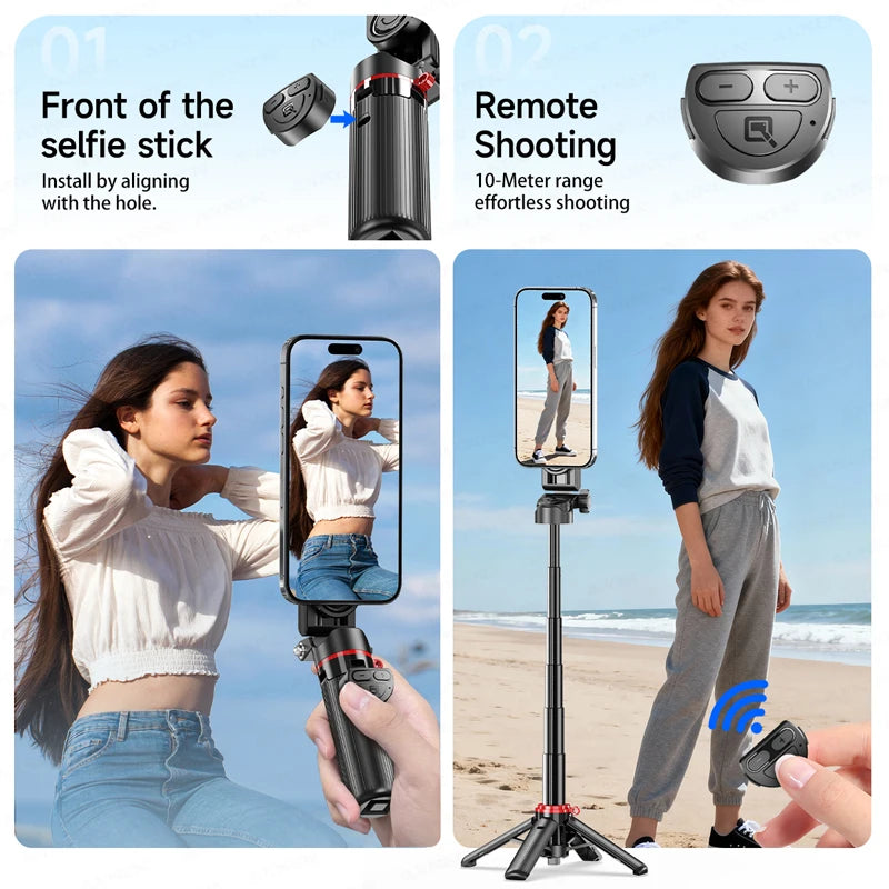 Magnetic Mini Selfie Stick Tripod for Cellphone with Extension Rod Wireless Remote, Fill Light Option, for Smartphone Vlog Shoot