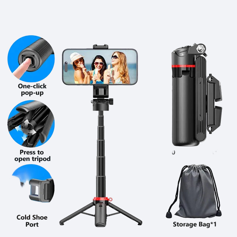 TOKQI Tripod Extendable Selfie Stick Phone Holder Mini Quadpod for Mobile Phone Vlog Video Recording with Zoom, Optional Light