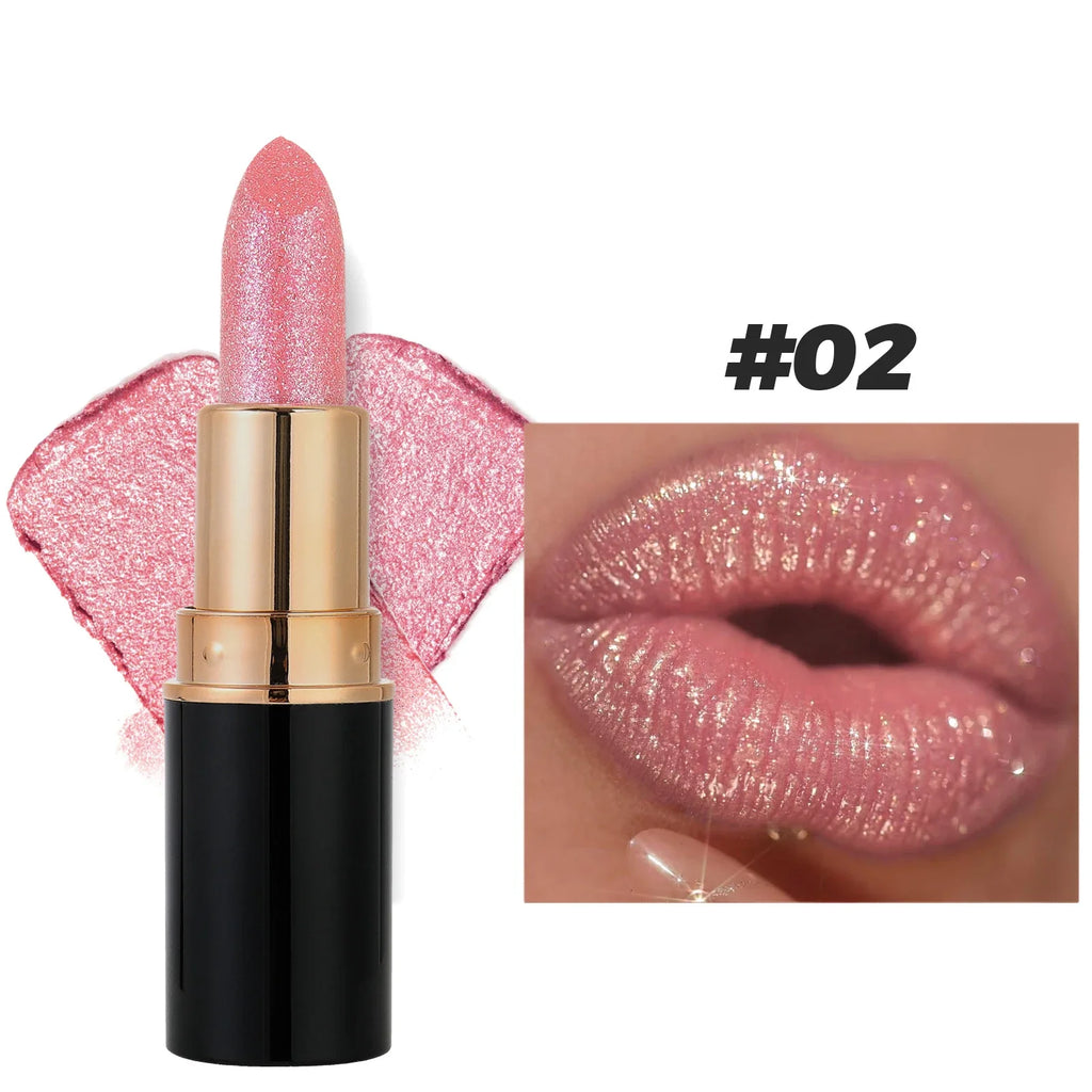 6 Colors Glitter Lipstick Waterproof Lasting Diamond Pearlescent Metallic Lipstick Pink Red Lip Gloss Women Lips Makeup Cosmetic