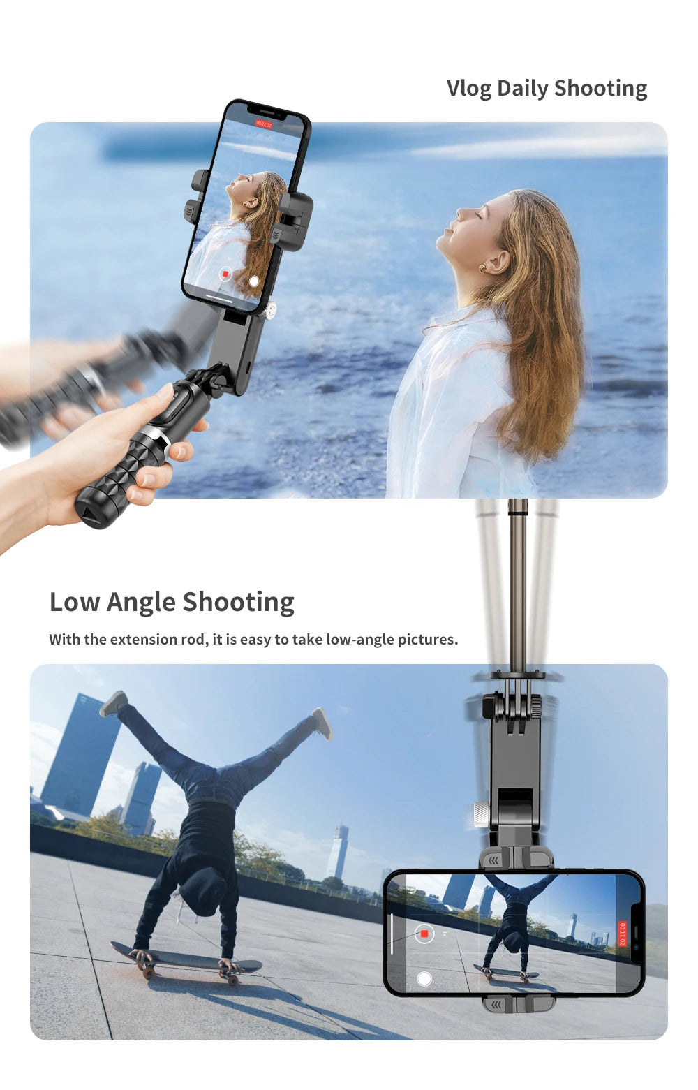 Q18 Desktop Following the shooting Mode Gimbal Stabilizer Selfie Stick Tripod with Fill Light for iPhone Cell Phone Smartphone