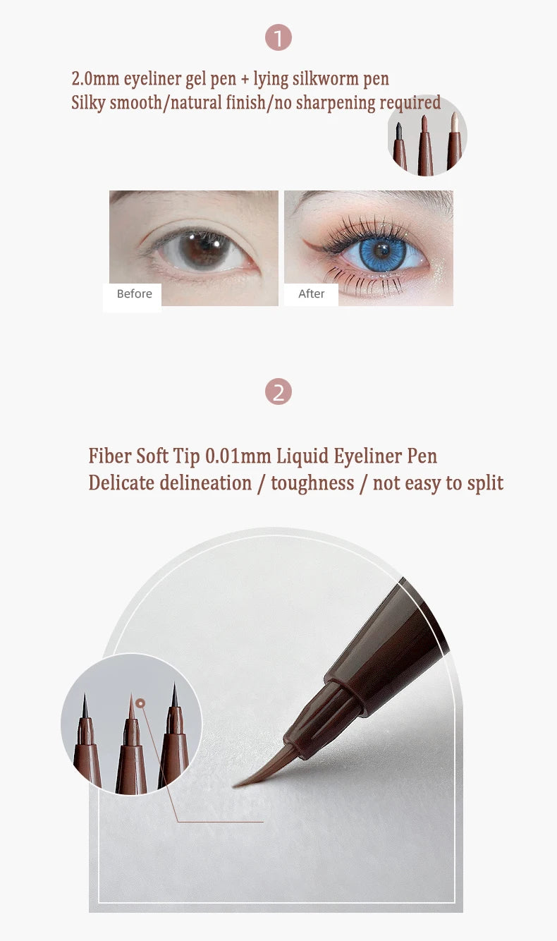 2 In 1 Brown Gel Eyeliner Pencil Ultra-slim Liquid Eye Liner Shadow Pen Smooth High Pigment Silkworm Gel Pen Lasting Eyes Makeup