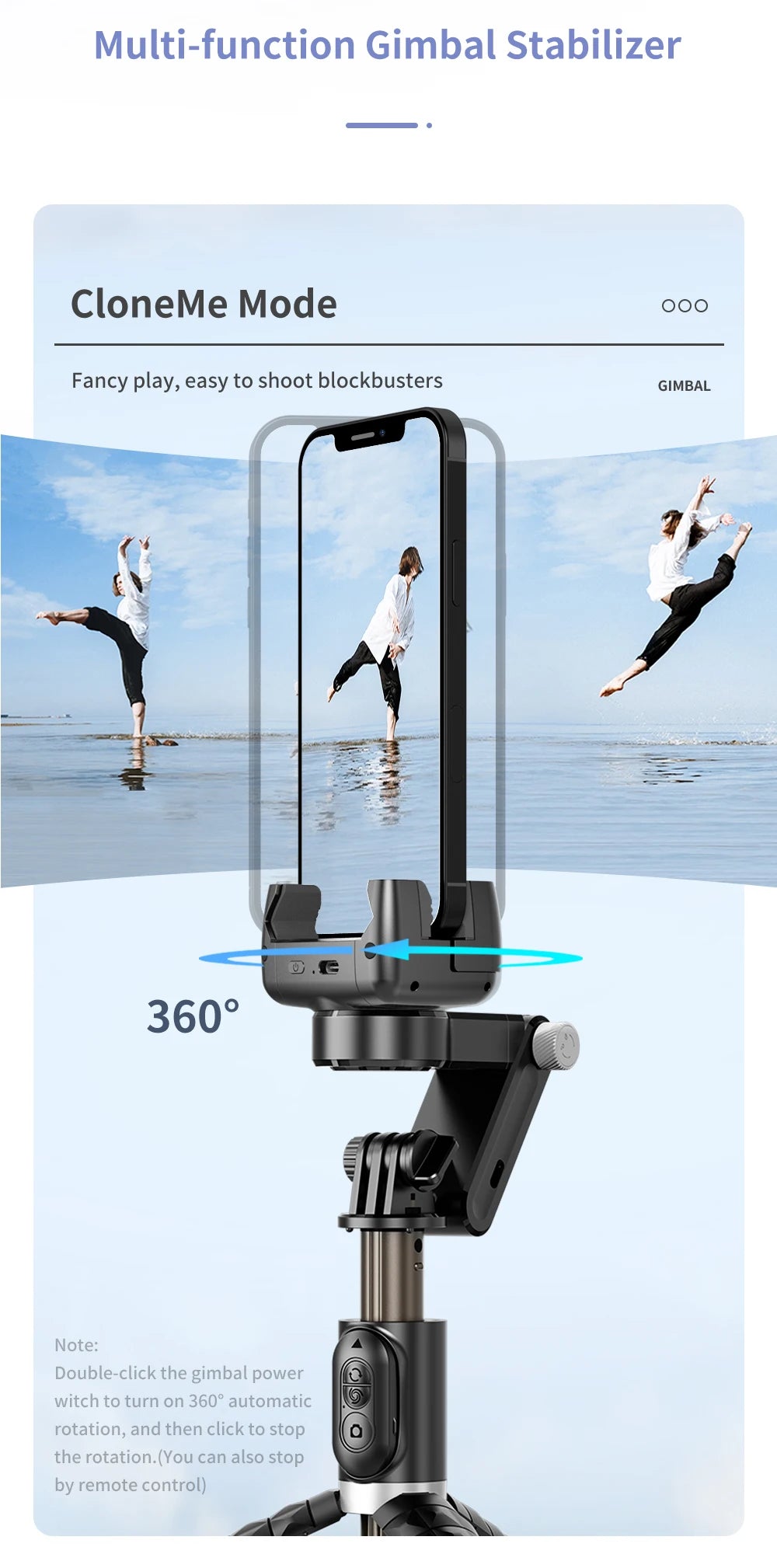 Q18 Desktop Following the shooting Mode Gimbal Stabilizer Selfie Stick Tripod with Fill Light for iPhone Cell Phone Smartphone