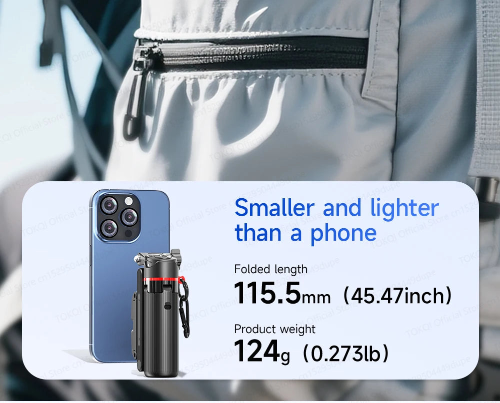 TOKQI Tripod Extendable Selfie Stick Phone Holder Mini Quadpod for Mobile Phone Vlog Video Recording with Zoom, Optional Light