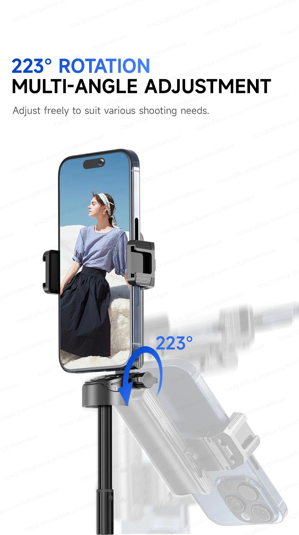 TOKQI Tripod Extendable Selfie Stick Phone Holder Mini Quadpod for Mobile Phone Vlog Video Recording with Zoom, Optional Light