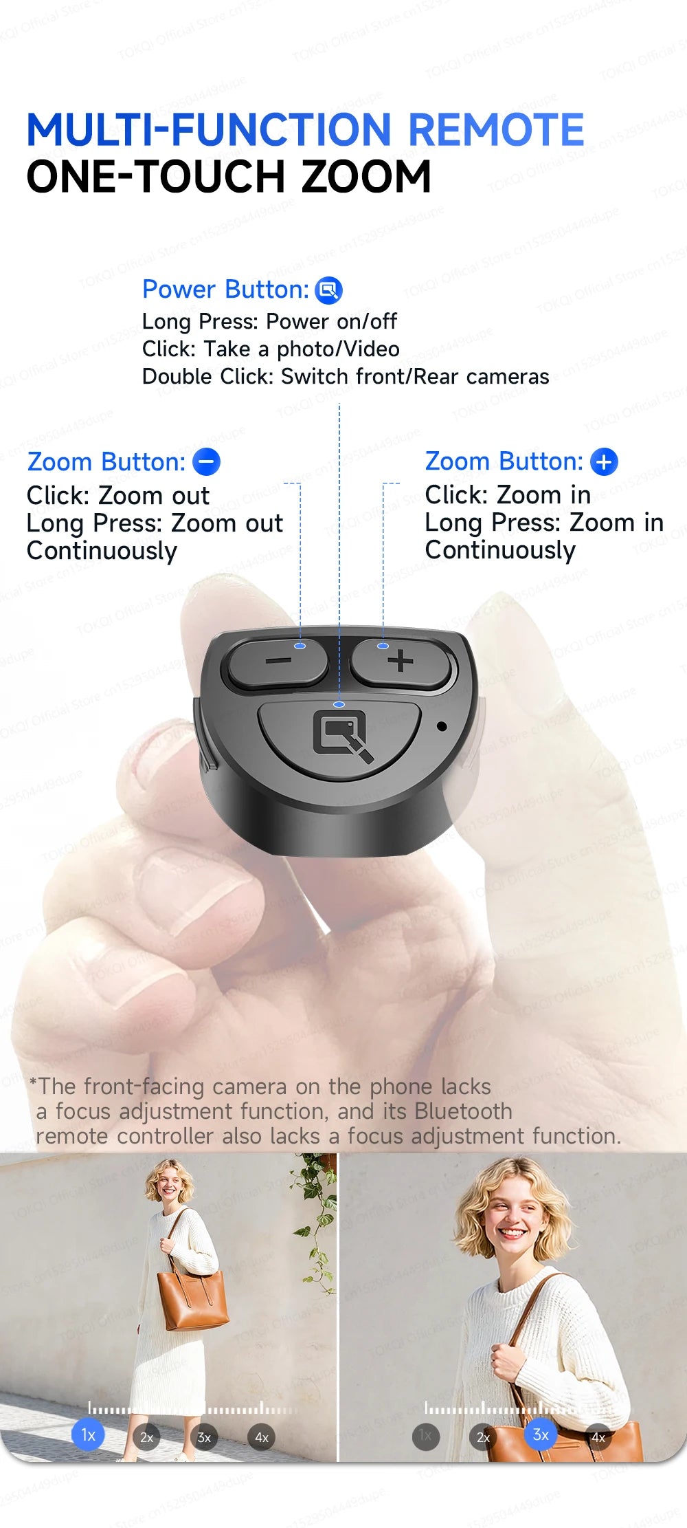 TOKQI Tripod Extendable Selfie Stick Phone Holder Mini Quadpod for Mobile Phone Vlog Video Recording with Zoom, Optional Light