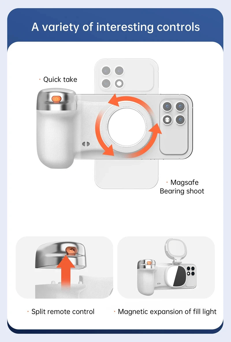 LINIM k02 Magnetic Phone Bluetooth Selfie Stick Handheld Portable Photography Selfie Phone Grip with LED Light Ergonomic Design