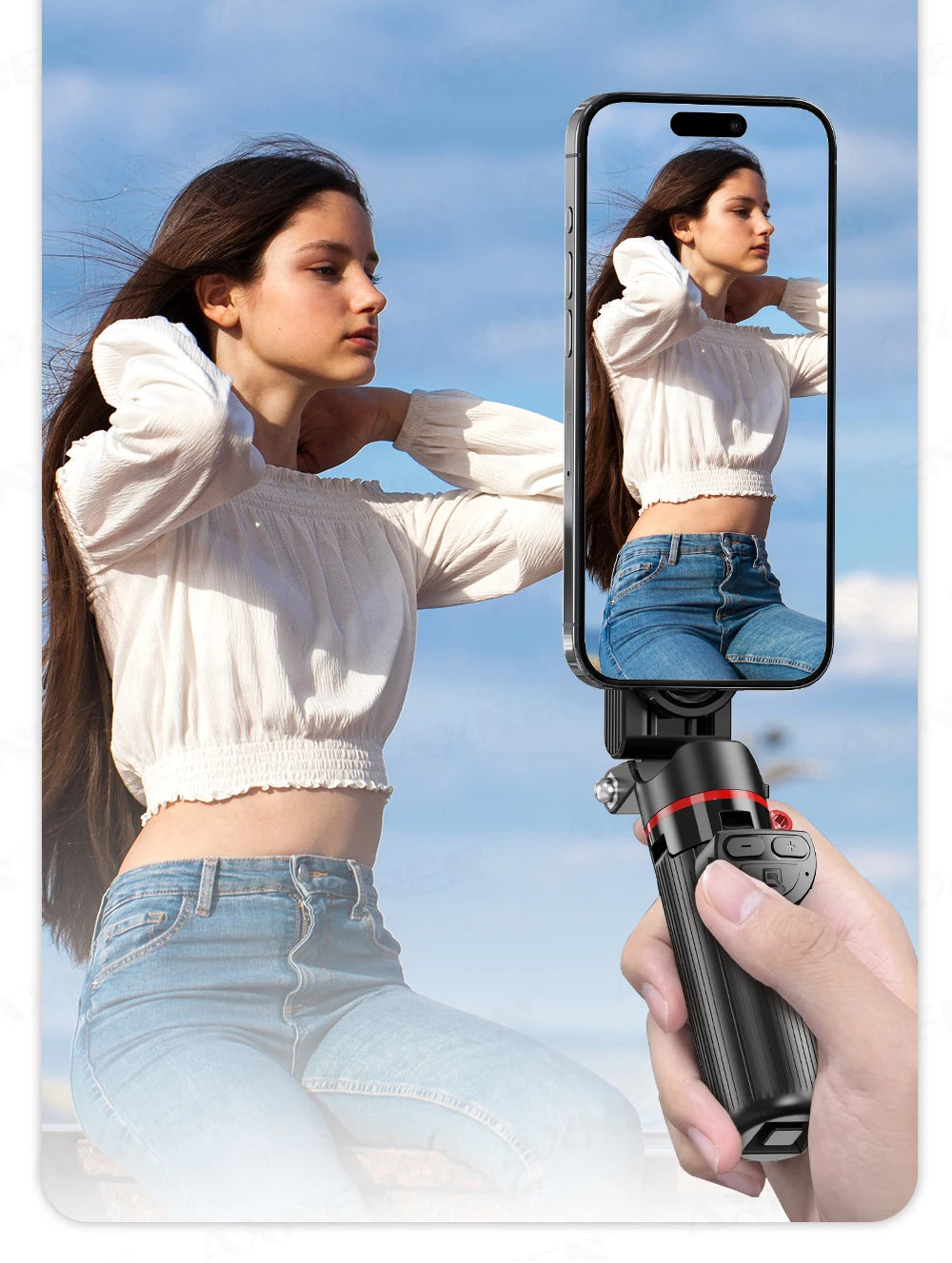 Magnetic Mini Selfie Stick Tripod for Cellphone with Extension Rod Wireless Remote, Fill Light Option, for Smartphone Vlog Shoot