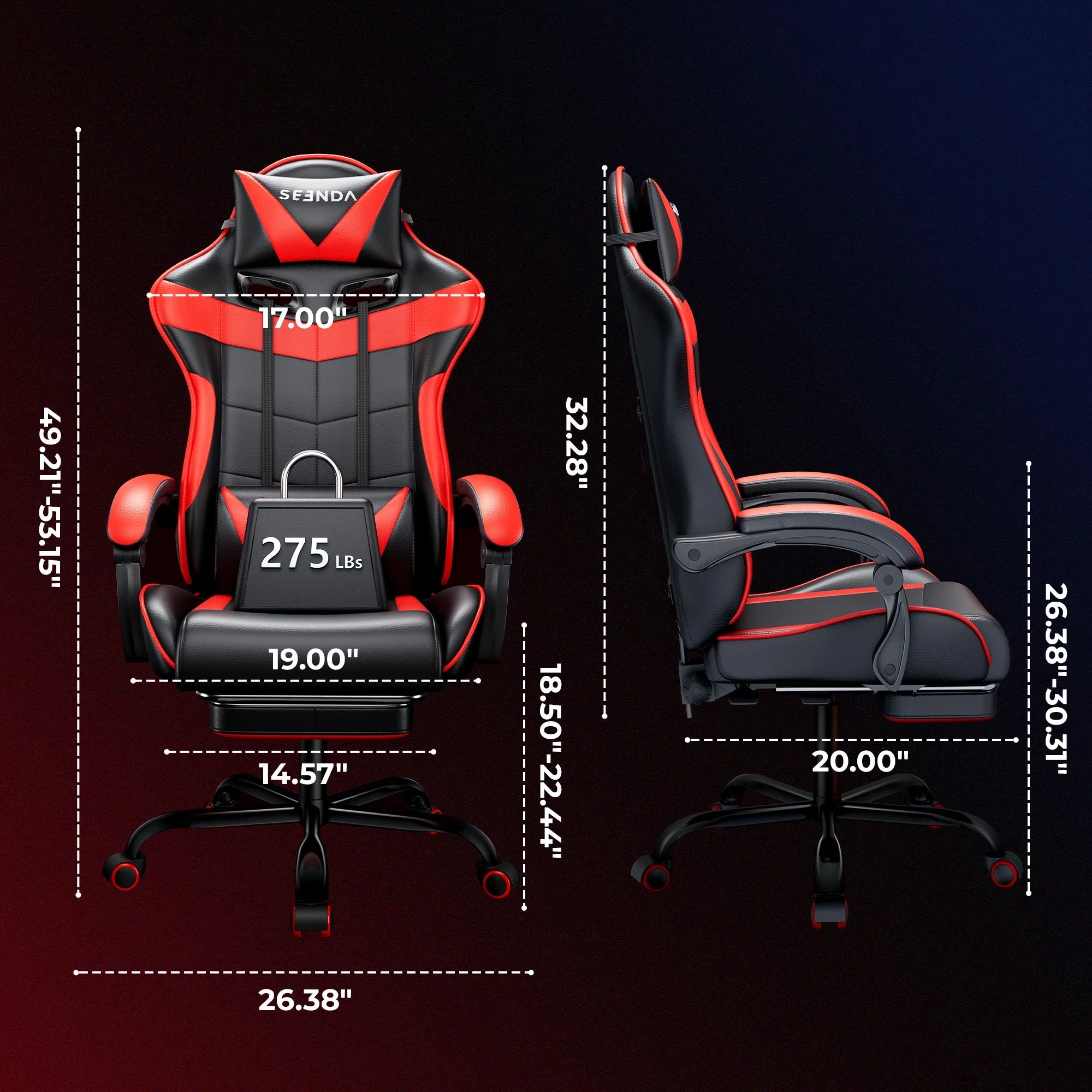 Gaming Chair,  Video Game Chair with Footrest and Lumbar Support, Ergonomic Computer Chair Height Adjustable with Swivel Seat and Headrest, Red