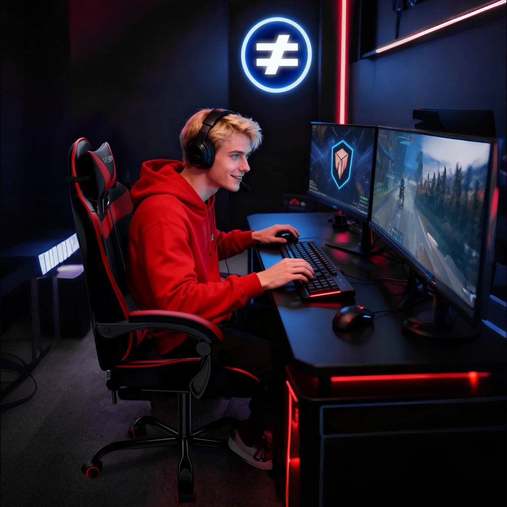 Gaming Chair,  Video Game Chair with Footrest and Lumbar Support, Ergonomic Computer Chair Height Adjustable with Swivel Seat and Headrest, Red