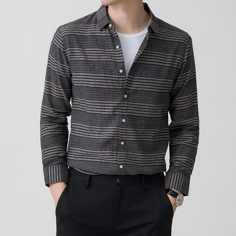 Long Sleeve Shirt Light Business Casual Linen Striped Shirt for Men