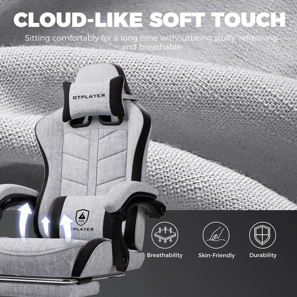 Gaming Chair with Footrest, Computer Gaming Chair for Adults and Kids, Height Adjustable Gamer Chair with 90-155° Recline & Removable Headrest Lumbar Support,Gray