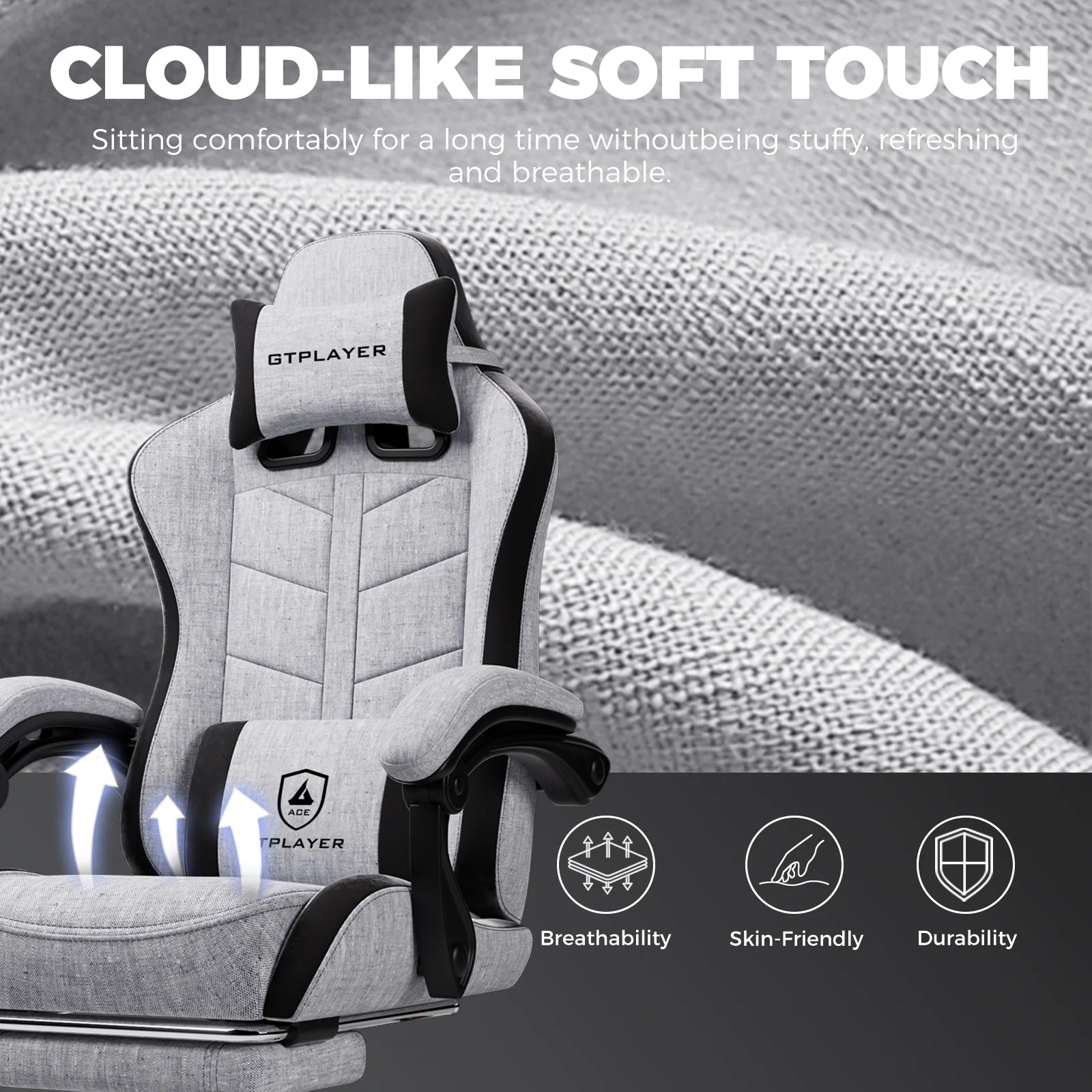 Gaming Chair with Footrest, Computer Gaming Chair for Adults and Kids, Height Adjustable Gamer Chair with 90-155° Recline & Removable Headrest Lumbar Support,Gray