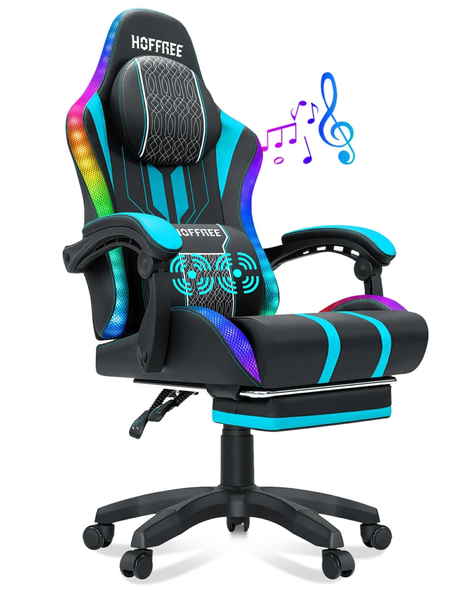 Big and Tall Gaming Chair with Speakers and RGB Lights, Gamer Chair with Footrest, Lumbar Support Height Adjustable 360-Swivel Seat and Headrest for Adults, 400Lbs