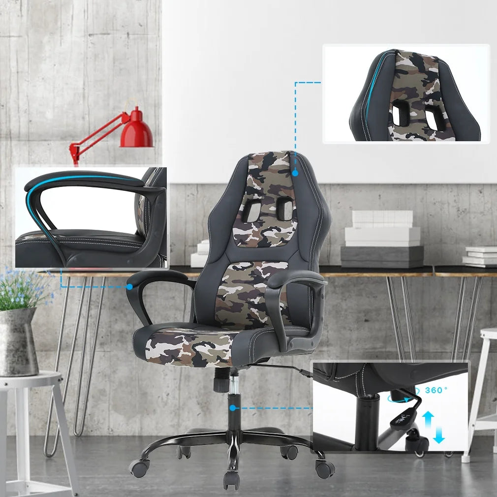 Ergonomic Gaming Chair, Lumbar Support, Swivel Rolling for Men, Women(Camo)