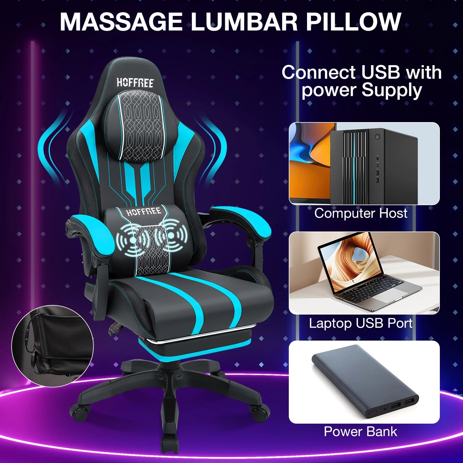 Big and Tall Gaming Chair with Speakers and RGB Lights, Gamer Chair with Footrest, Lumbar Support Height Adjustable 360-Swivel Seat and Headrest for Adults, 400Lbs